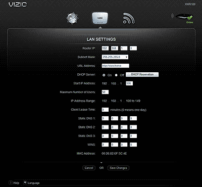 LAN Settings menu