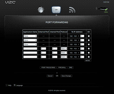 Port Forwarding Menu