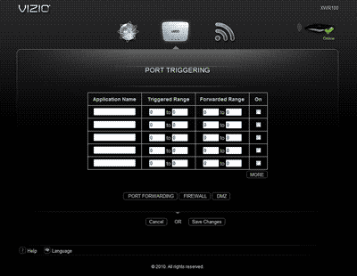 Port Triggering Menu